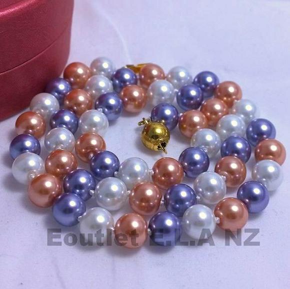 8mm TRI-COLOUR SHELL PEARLS NECKLACE-45cm